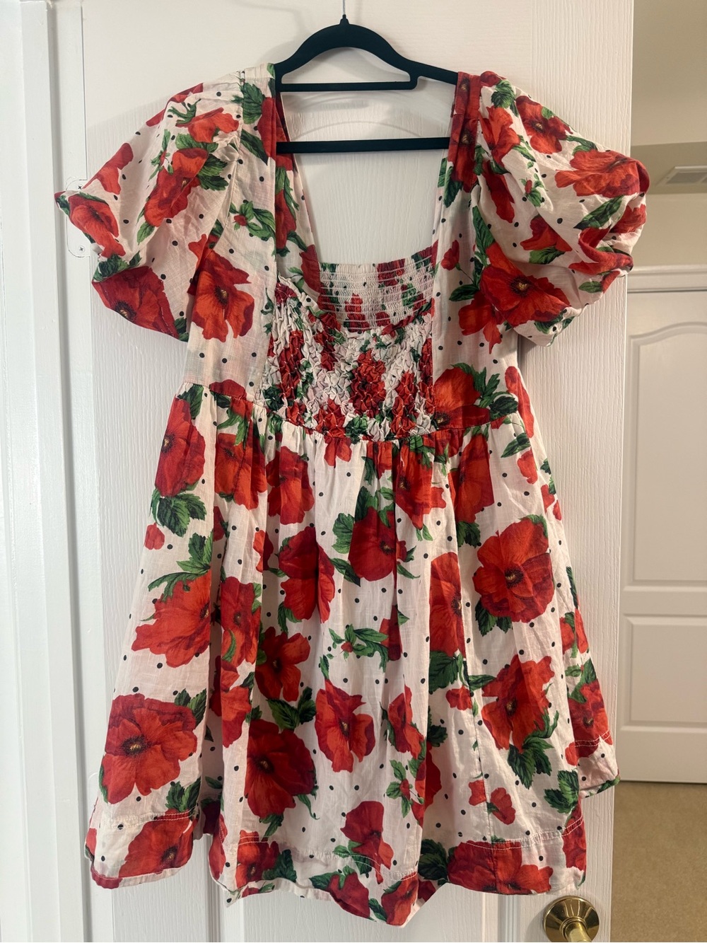 Anthropologie Mauve White Mini Dress with Red and White Floral Print - Picture 3 of 4
